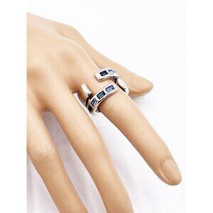 UNO de 50 Nightbird Wrap Ring Blue Teal Crystal Silver Tone Designer Size 7.5